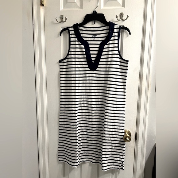 Lands' End Dresses & Skirts - Lands End Navy White Striped Tank Dress Sz S